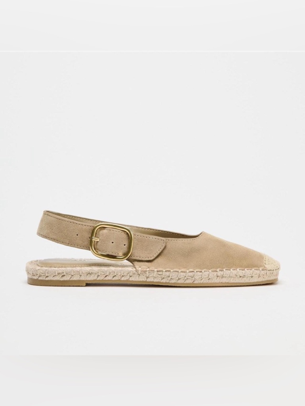 Zara Suede Slingback Espadrille with Gold Buckle - Beige